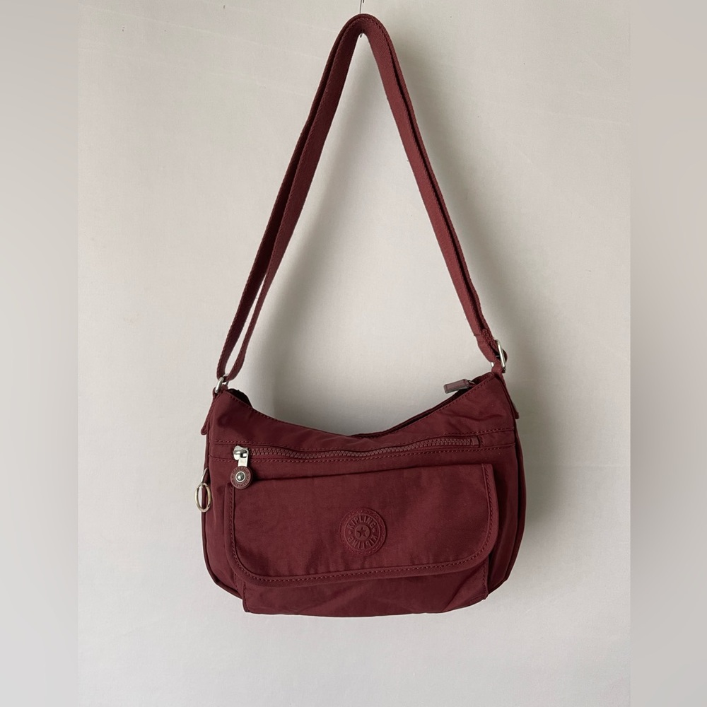 KIPLING SYRO Crossbody Slouchy Shoulder Bag Maroon.
